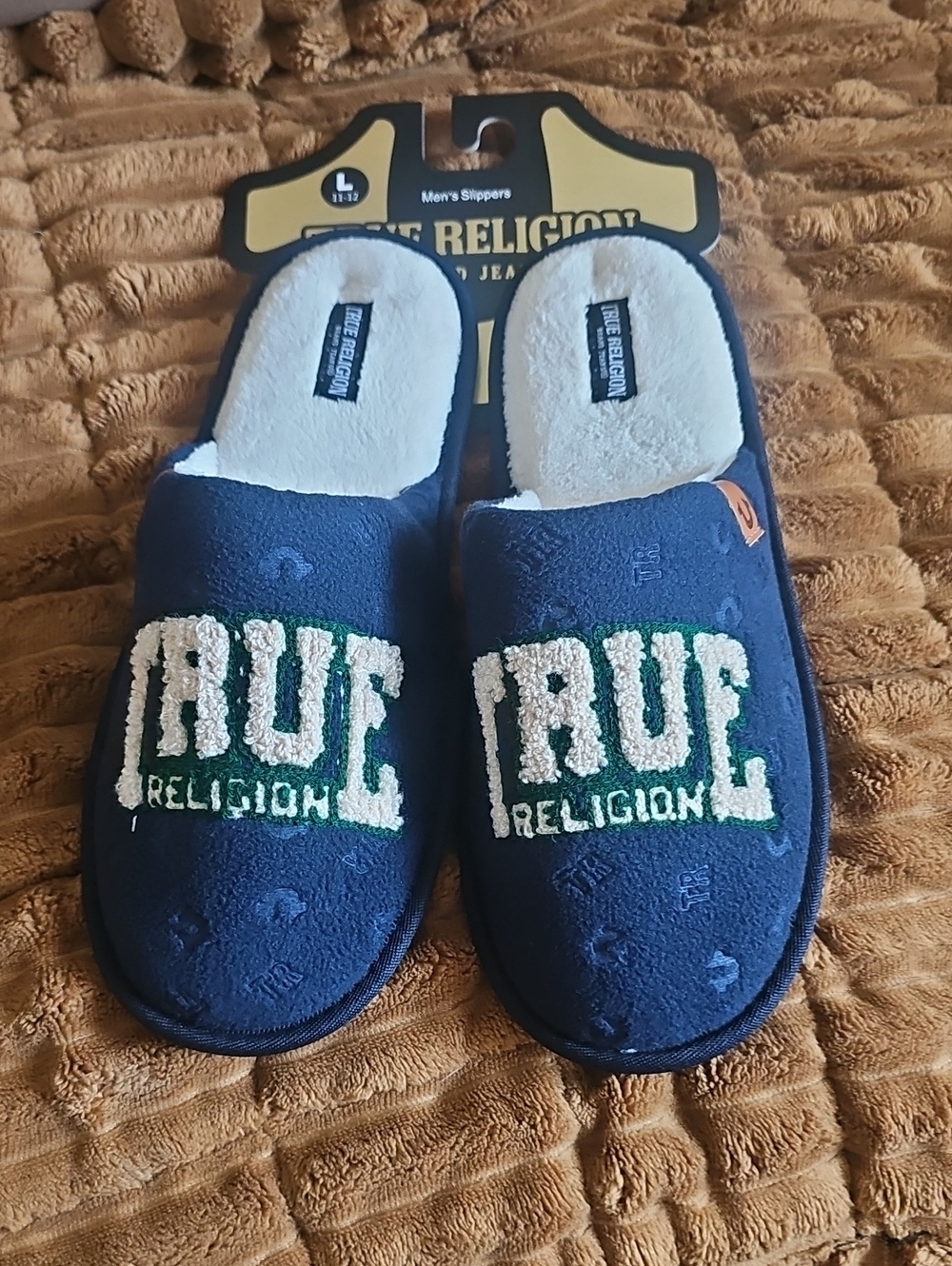True Religion Navy Blue Men's 'RUF RELIGION' Embroidered Slippers